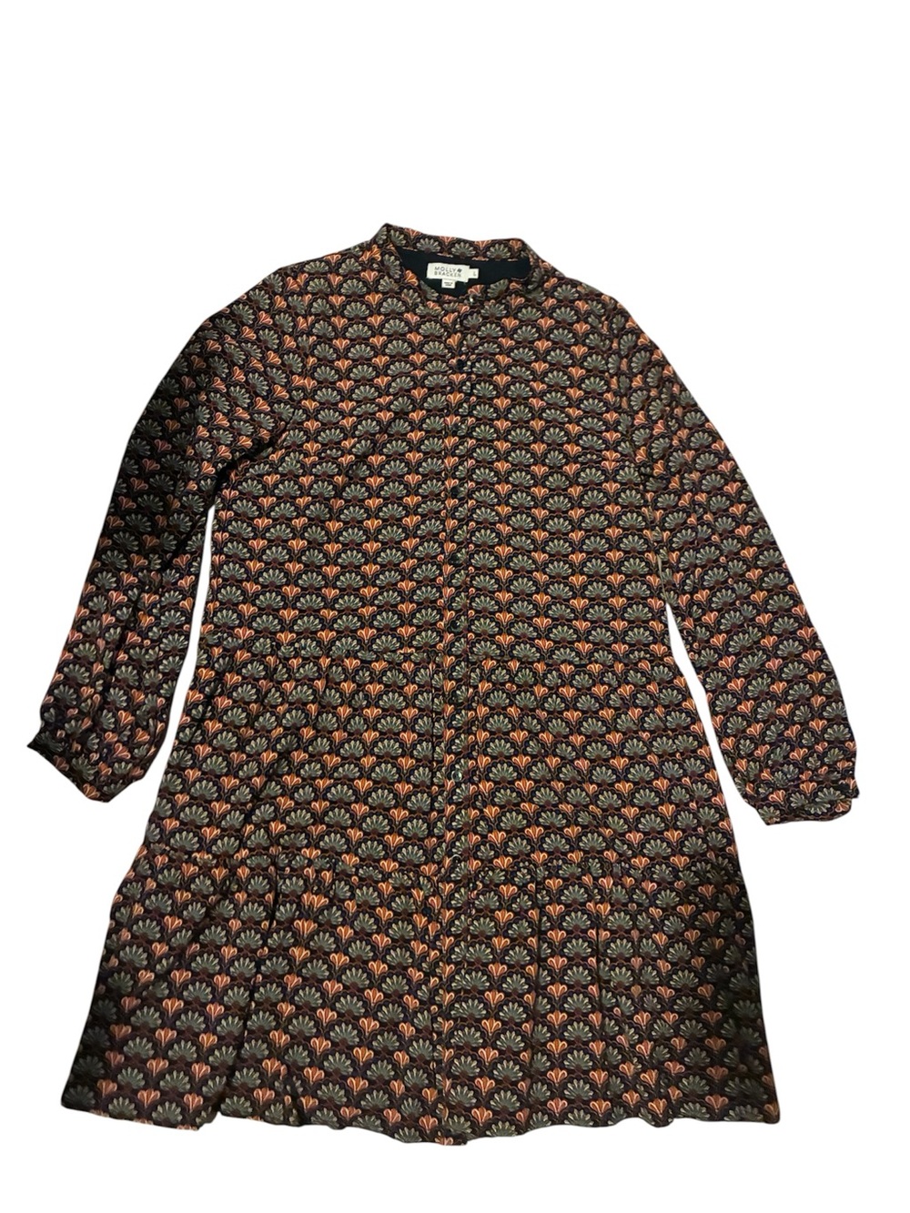 Molly Bracken Dress with Rust and Olive Fan Print